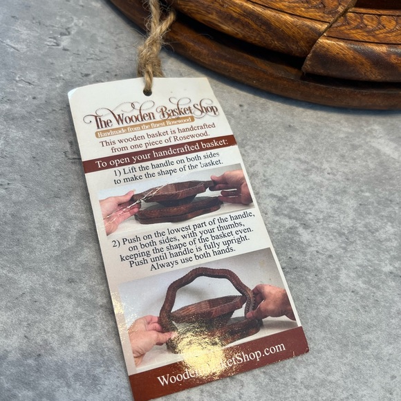 Wooden Collapsible Carved Basket/Trivet Two Compartments Rosewood NEW - Picture 7 of 14